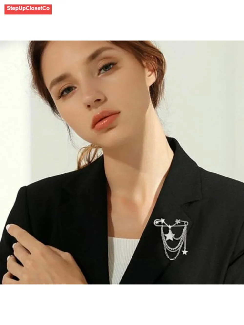 Y2K Star Tassel Rhinestone Brooch Pin for Women, Sweater Shawl Clip, Alloy
